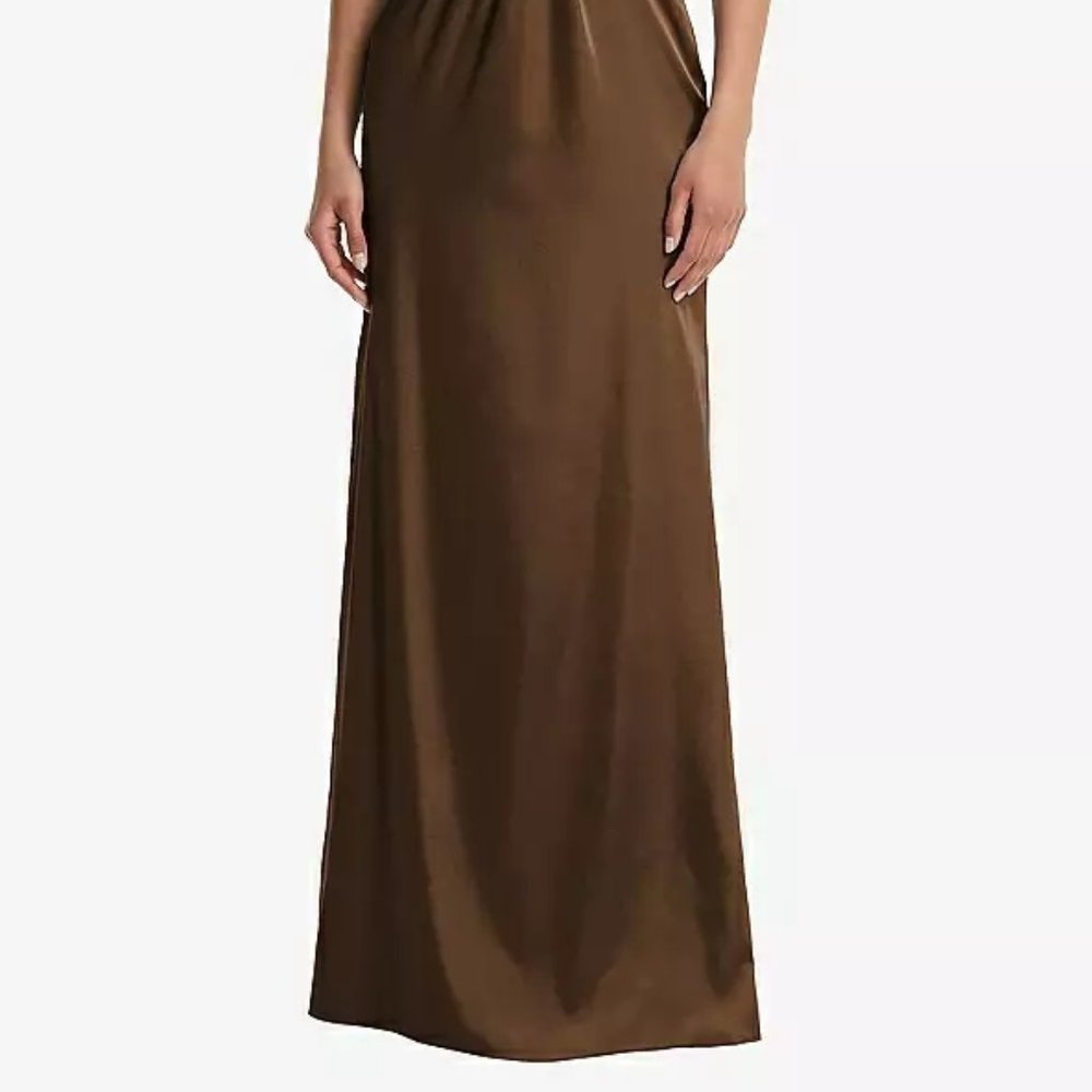 Dessy Collection TH063...One-Shoulder Draped Satin Maxi Dress...Latte...Size 8 - Picture 2 of 9